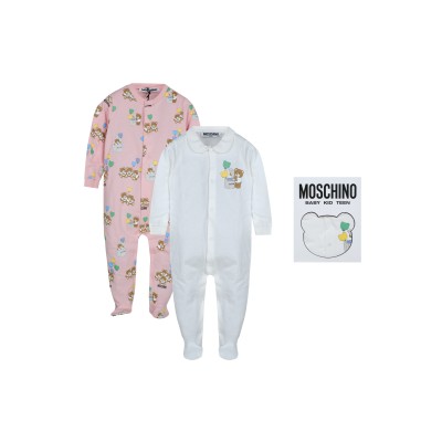 Baby Teddy Ballon Set Fleece Babygrows White Pink