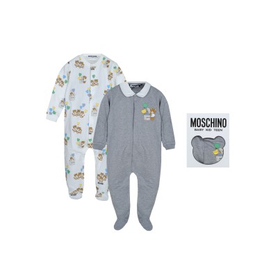 Baby Teddy Ballon Set Fleece Babygrows Grey White