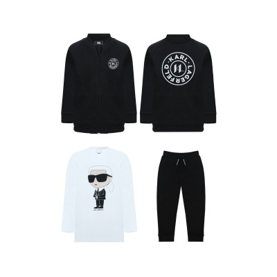 Baby One Set Jacket With Zipper Black, Tshirt LongSlevee White And Pants Black