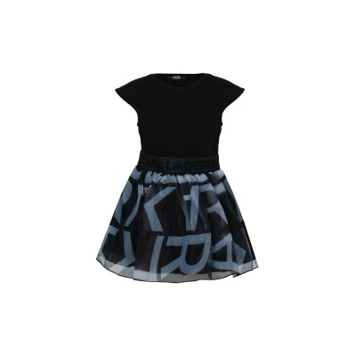 Kids Dress All Over Logo Tulle Black White