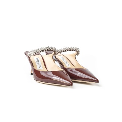 Bing 65 Mules Crystal Strap Patent Leather Heel 6.5cm Burgundy