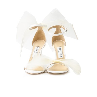 Aveline 10cm Latte Sandals with Asymmetric Grosgrain Mesh Fascinator Bows Latte