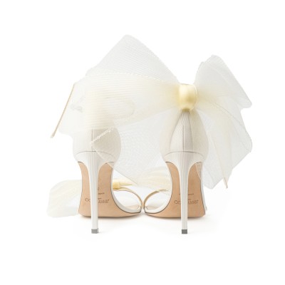 Aveline 10cm Latte Sandals with Asymmetric Grosgrain Mesh Fascinator Bows Latte