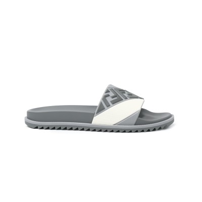 Diagonal FF Embossed Rubber Slides Sandal in Grey/White