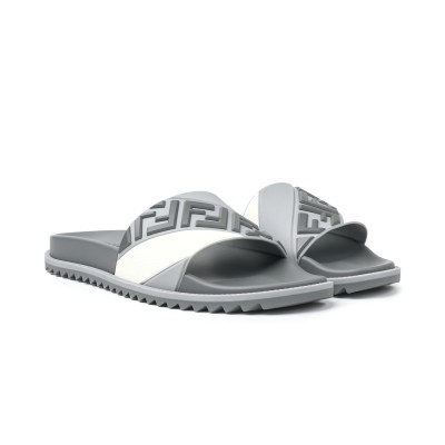 Diagonal FF Embossed Rubber Slides Sandal in Grey/White