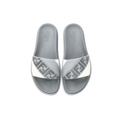 Diagonal FF Embossed Rubber Slides Sandal in Grey/White