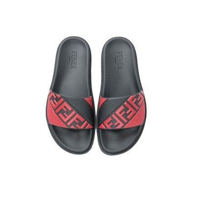 Diagonal FF Embossed Rubber Slides sandal in Black/Red