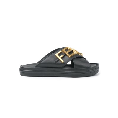 Graphy Leather Slide Black