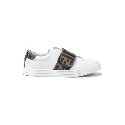 Kids Sneakers FF Monogram White Brown Leather