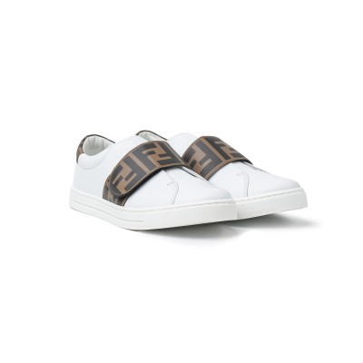 Kids Sneakers FF Monogram White Brown Leather