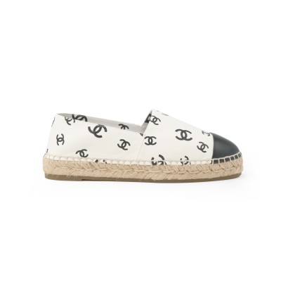 Espadrilles Classic White All Over Logo Black Leather