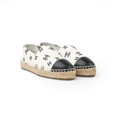 Espadrilles Classic White All Over Logo Black Leather