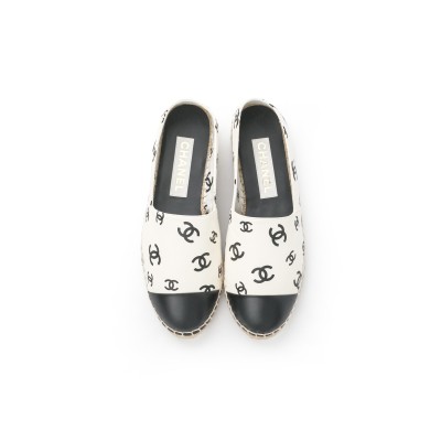 Espadrilles Classic White All Over Logo Black Leather