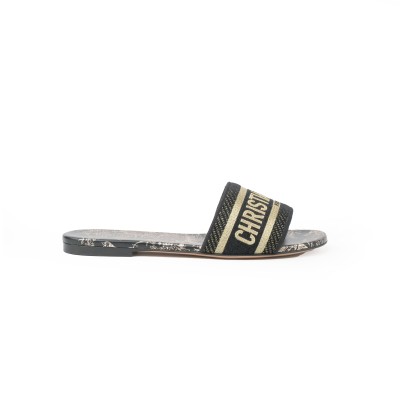 Dway Sandal Black and Gold-Tone Velvet Embroidered with Dior Jardin