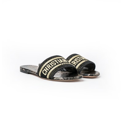 Dway Sandal Black and Gold-Tone Velvet Embroidered with Dior Jardin