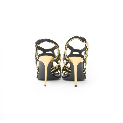 Urania Suede Strappy Sandal Heel 10cm Black Gold