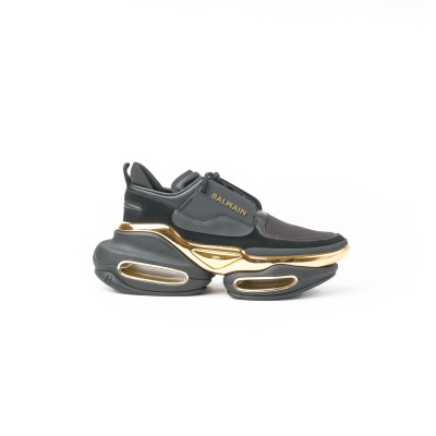 B-Bold Low Top Trainers In Neoprene And Suede Black Gold