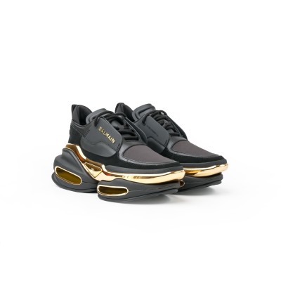 B-Bold Low Top Trainers In Neoprene And Suede Black Gold