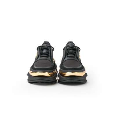 B-Bold Low Top Trainers In Neoprene And Suede Black Gold