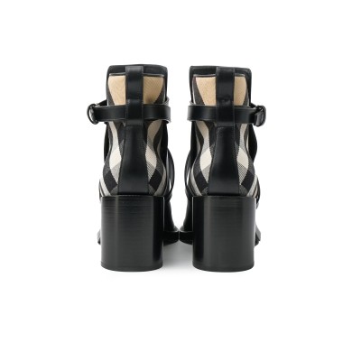 Ankle Boots House Check And Leather Heels 7cm in Black Archieve Beige