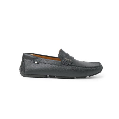 Pavel Loafers Black Leather Logo Silver