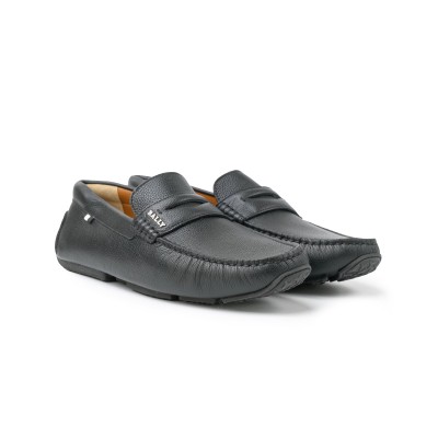 Pavel Loafers Black Leather Logo Silver