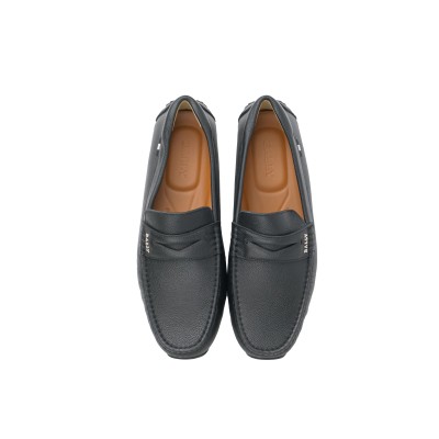 Pavel Loafers Black Leather Logo Silver