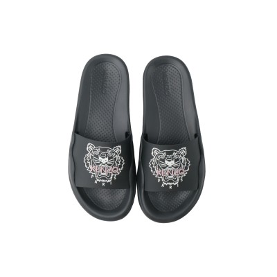 Tiger Pool Slide Sandal Black Logo Pink White