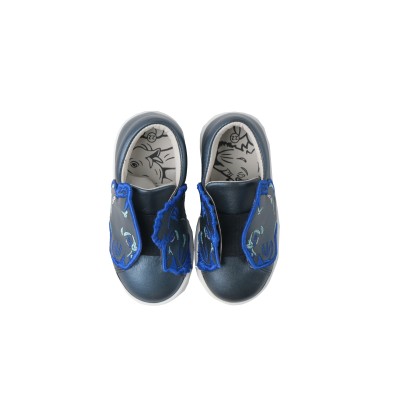 Kids Slip On Black Cheetah Blue Leather