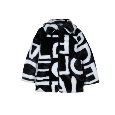 Kids Jacket Printed Fluffy Black White