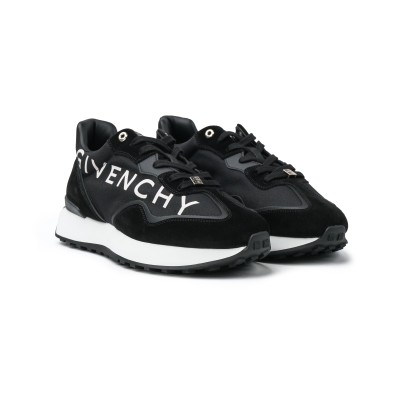 Giv Runner Logo Print Sneakers Black White