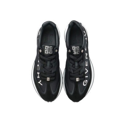 Giv Runner Logo Print Sneakers Black White