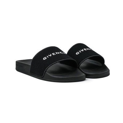 Slide Sandals Rubber Black With Logo White