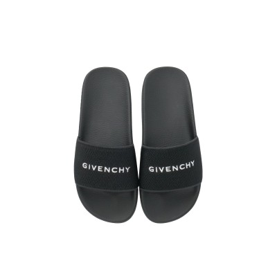 Slide Sandals Rubber Black With Logo White