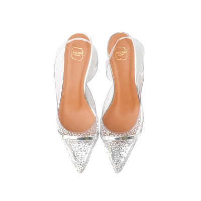 Juliet 4.5cm Pumps Crystal Embellished PVC Heels Clear/Silver