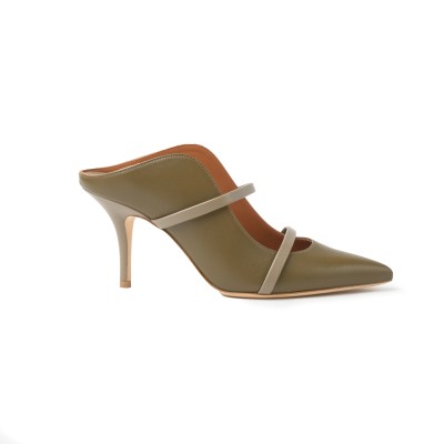 Maureen Mules Heel 7cm Leather Truffle/Khaki