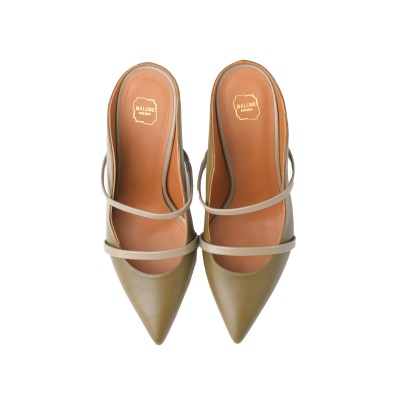 Maureen Mules Heel 7cm Leather Truffle/Khaki