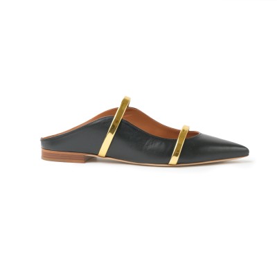 Maureen Flat Mules Leather Black Gold