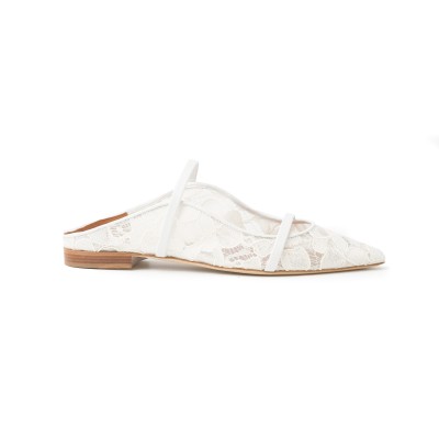 Maureen Flat Mules Lace White