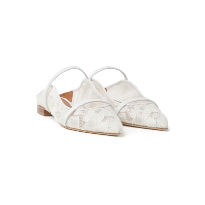 Maureen Flat Mules Lace White