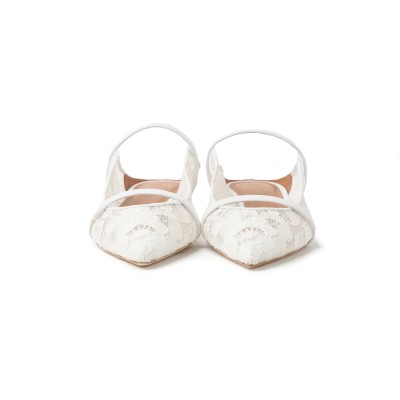 Maureen Flat Mules Lace White