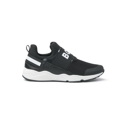 Kids Trainer Black Mesh Logo White