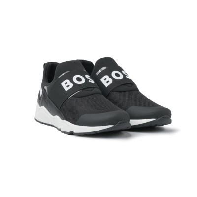 Kids Trainer Black Mesh Logo White