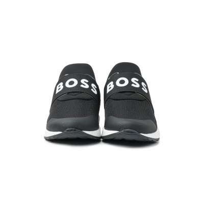 Kids Trainer Black Mesh Logo White