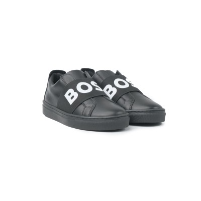 Kids Sneakers Black Logo Band White