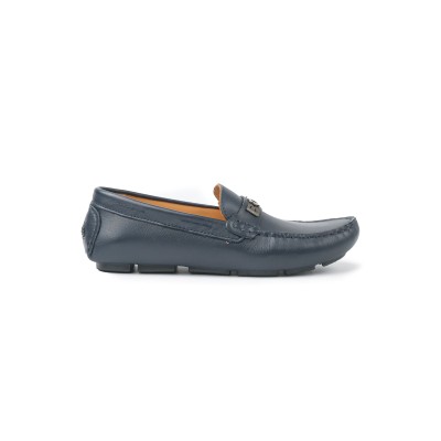 Kids Loafers Navy With Logo Silver