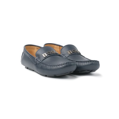 Kids Loafers Navy With Logo Silver