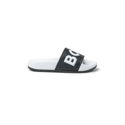 Kids Slide Sandal White Black Logo White