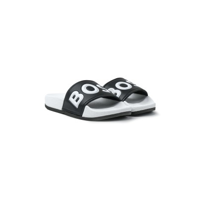 Kids Slide Sandal White Black Logo White