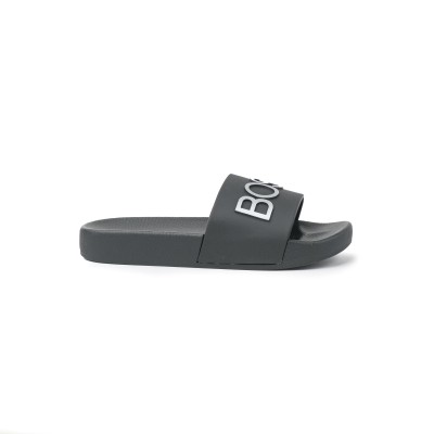 Kids Slide Sandal Black Logo Silver